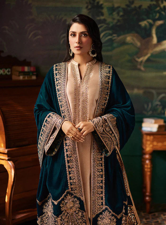 Zainab Chottani Maysori Blue Shawl Velvet Formal Collection 3pc 9000 Micro by FariOmni