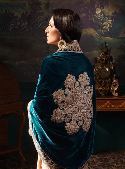 Zainab Chottani Maysori Blue Shawl Velvet Formal Collection 3pc 9000 Micro by FariOmni