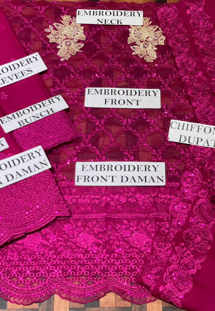 Embroidered Chiffon 3pcs Ruby Vine by FariOmni