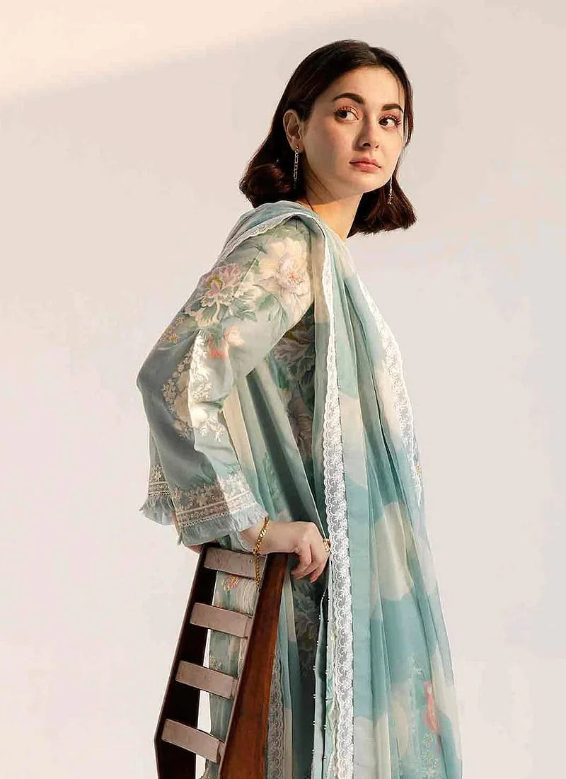 Green Pure Lawn Embroidery 3PC suit by Fariomni