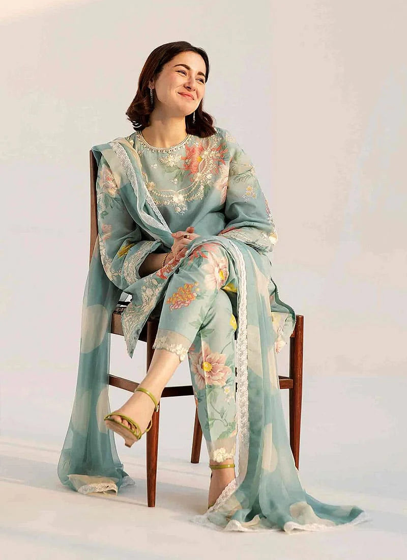 Green Pure Lawn Embroidery 3PC suit by Fariomni