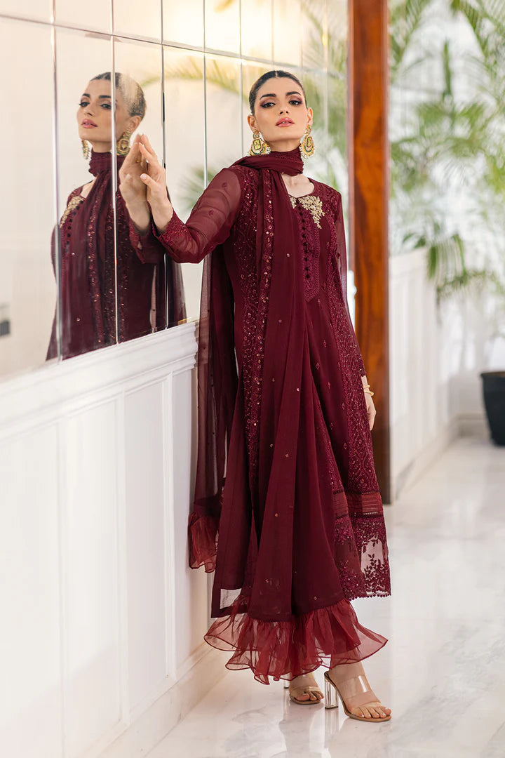 Embroidered Chiffon 3pcs Ruby Vine by FariOmni