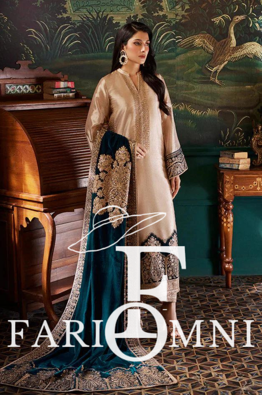 Zainab Chottani Maysori Blue Shawl Velvet Formal Collection 3pc 9000 Micro by FariOmni