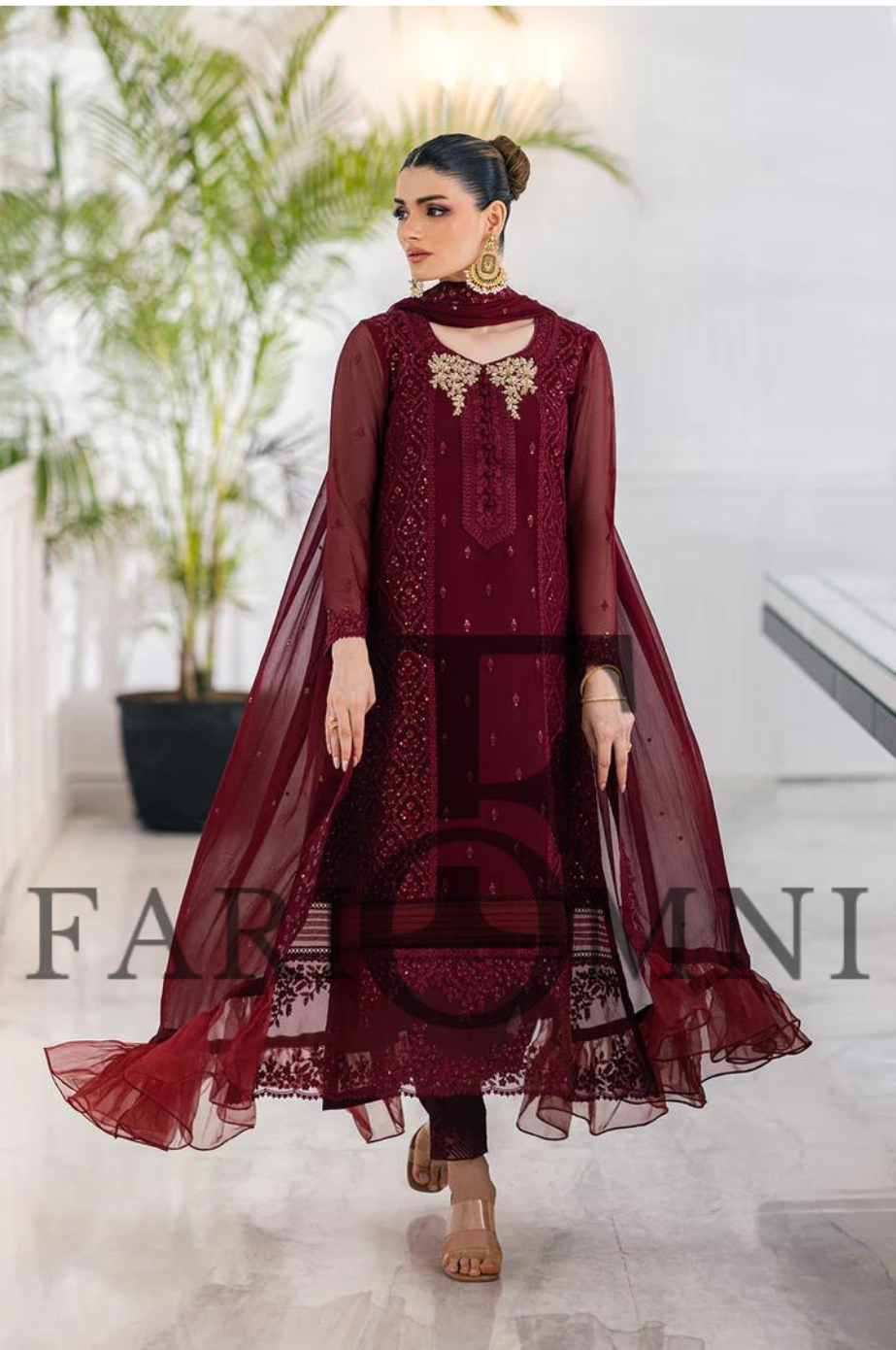 Embroidered Chiffon 3pcs Ruby Vine by FariOmni