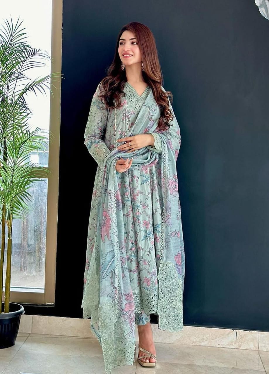 IZNIK Green Pure Lawn Embroidery 3PC by Fariomni